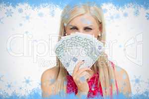 Beauty holding 100 euros banknotes