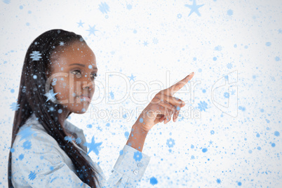 Businesswoman pressing an invisible key