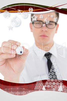 Nerdy businessman writing with black marker