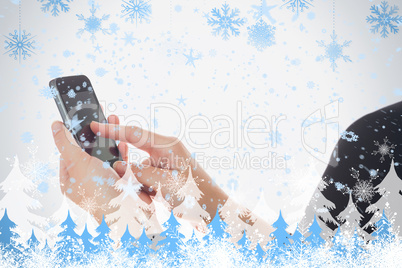 Composite image of woman using smart phone