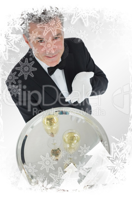 Waiter offering tray with glasses of champagne