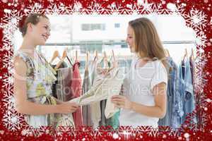 Composite image of young women shopping in clothes store