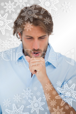 Composite image of tanned man having a coughing fit