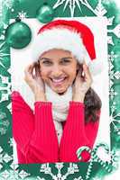 Composite image of beautiful festive woman smiling at camera