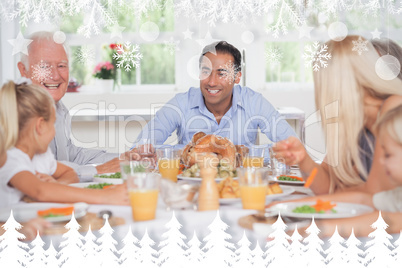 Composite image of happy family at thanksgiving