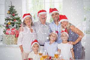 Composite image of family posing for photo