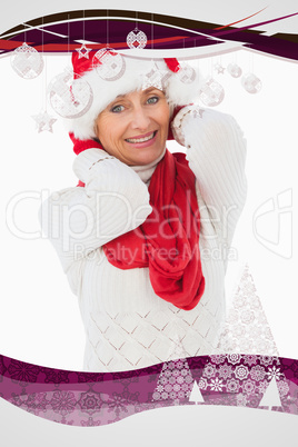 Composite image of festive woman smiling at camera