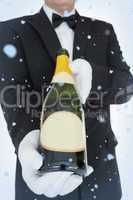 Composite image of open bottle of champagne