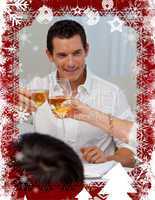 Man toasting with his mother in a christmas dinner