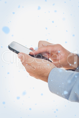 Composite image of hands using mobile phone