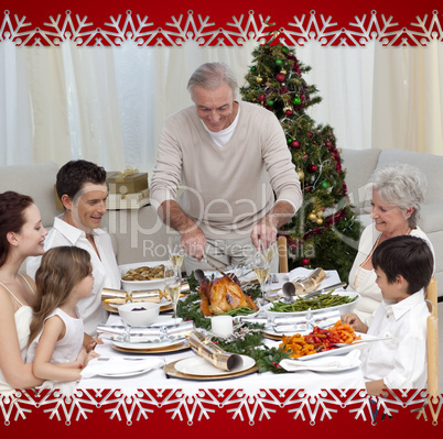Family celebrating christmas dinner with turkey at home