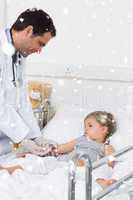 Composite image of doctor injecting ill girl