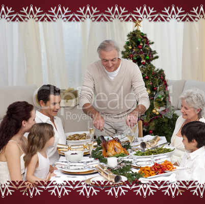 Family having christmas dinner eating turkey