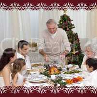 Family having christmas dinner eating turkey