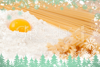 Composite image of snow and fir trees