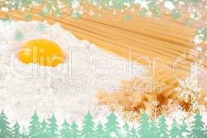 Composite image of snow and fir trees
