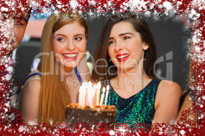 Composite image of friends celebrating birthday together