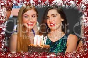 Composite image of friends celebrating birthday together