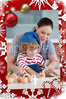 Radiant mother and her son baking at home