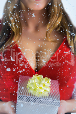 Sexy santa girl holding gift