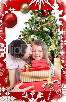 Mother and daughter at home at christmas