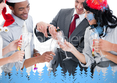 Business team drinking champagne to celebrate christmas