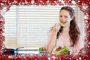 Composite image of girl having healthy salad