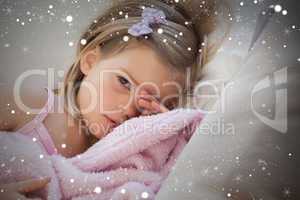 Composite image of close up portrait of a cute girl resting on s