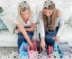 Girls looking into their shopping