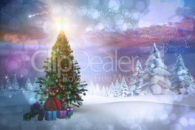 Composite image of christmas tree with gifts