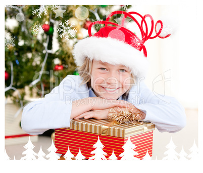 Composite image of adorable child celebrating christmas