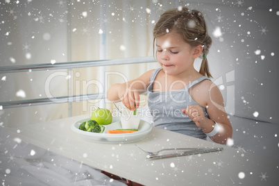 Composite image of sick girl with digital tablet in hospital bed