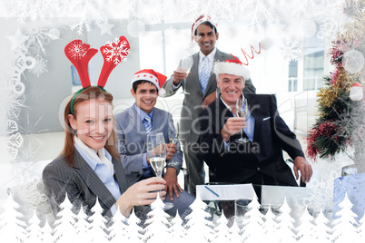 Composite image of business team toasting with champagne at a ch