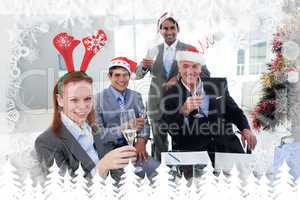 Composite image of business team toasting with champagne at a ch