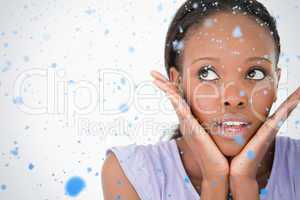 Close up of woman being afraid on white background