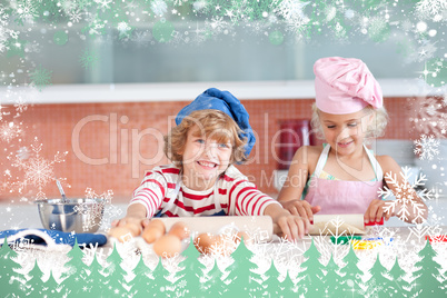 Nice children baking in a kitchen