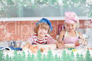 Nice children baking in a kitchen