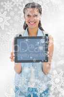Pretty student showing her tablet pc