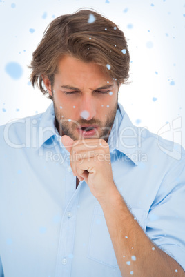 Composite image of tanned man having a coughing fit