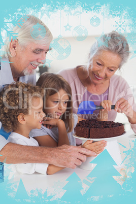 Children icing a cake in the kitchen