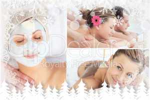 Collage of an attractive couple having relaxation treatments