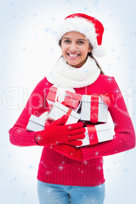 Beautiful festive woman holding gifts