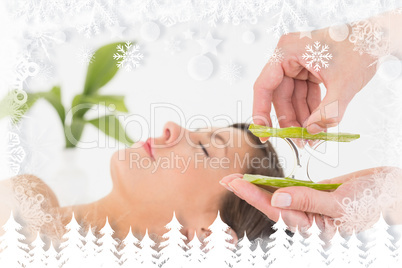 Attractive young woman receiving aloe vera massage at spa center