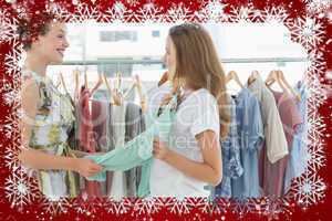 Composite image of women shopping in clothes store