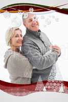 Composite image of happy mature couple in winter clothes