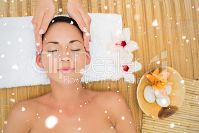 Smiling brunette enjoying a head massage