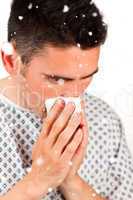 Composite image of close up of a patient sneezing