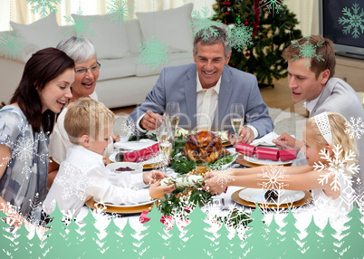 Children pulling a christmas cracker at home