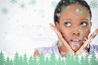 Close up of woman being afraid on white background