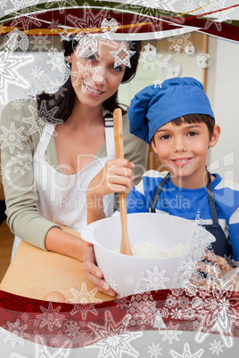 Mother and son preparing cookies